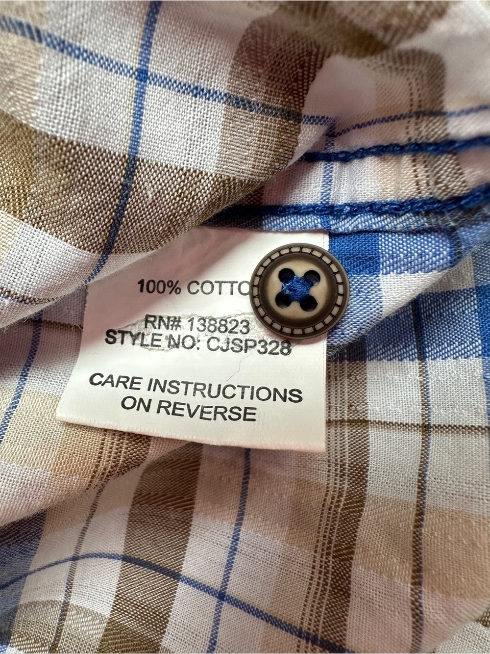 Blue, tan, and white plaid western button up shirt with detail stitching - Picture 5 of 8